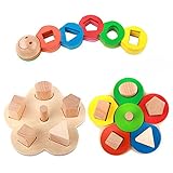 Rolimate Educational Preschool Wooden Shape Color Recognition Geometric Board Block Stack Sort Chunky Puzzle Toys, Birthday Gift Toy for age 3 4 5 Years Old and Up Kid Children Baby Toddler Boy Girl