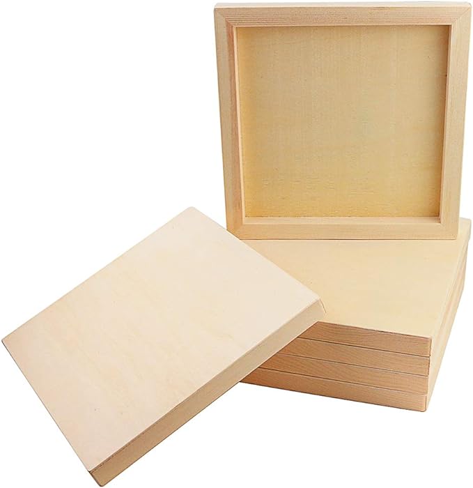 Owevvin 6 Pack 8 x 8 Inch Unfinished Wood Cradled Wooden