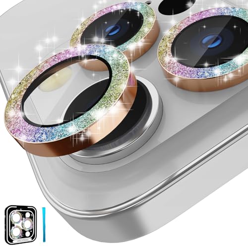 CloudValley Camera Lens Protector for iPhone 14 Pro (6.1 inch) and iPhone 14 Pro Max (6.7 inch), 9H Tempered Glass Metal Ring Camera Cover Film [Case Friendly HD Anti-Scratch], Glitter Colorful
