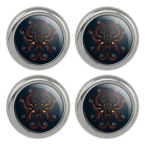 Black Octopus in the Abyss Metal Craft Sewing Novelty Buttons - Set of 4