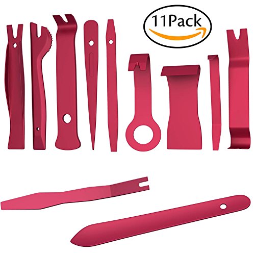 CandyHome 11 Pcs Auto Trim Removal Tool Kit, Car Trim Audio Radio Door Panel Removal Pry Tool for Installing and Removing Fasteners, Clips, Trims, Molding (Red)