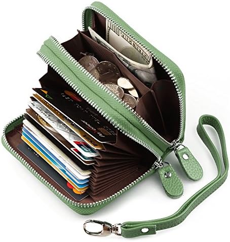Womenโs Genuine Leather RFID Blocking Secure Credit Card Holder Zip Around Small Purse