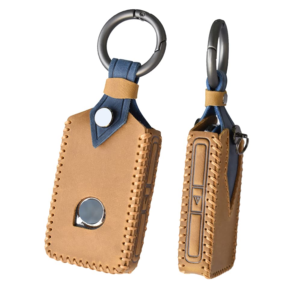 ontto Car Key Cover Leather Key Fob Cover for xc60 xc90 s60 s80 s90 v90 xc40 Smart Car Key Remote Control Protector Holder with Keyring Key Case Key Shell Brown