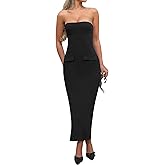 Azhong Women's Summer Strapless Sleeveless Tube Sexy Strapless Bodycon Midi Club Dress Back Slit Club Party Dresses