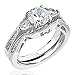 Stainless Steel White Round Cut Cubic Zirconia Wedding Ring Set Three-Stone Size 5-10 SPJ