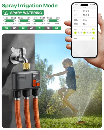 WLAN Watering Computer 3 Outputs with Brass Inlet/RF 300M Technology, Garden Watering Clock, Compatible with Alexa & Smart Life App, Automatic Watering System for