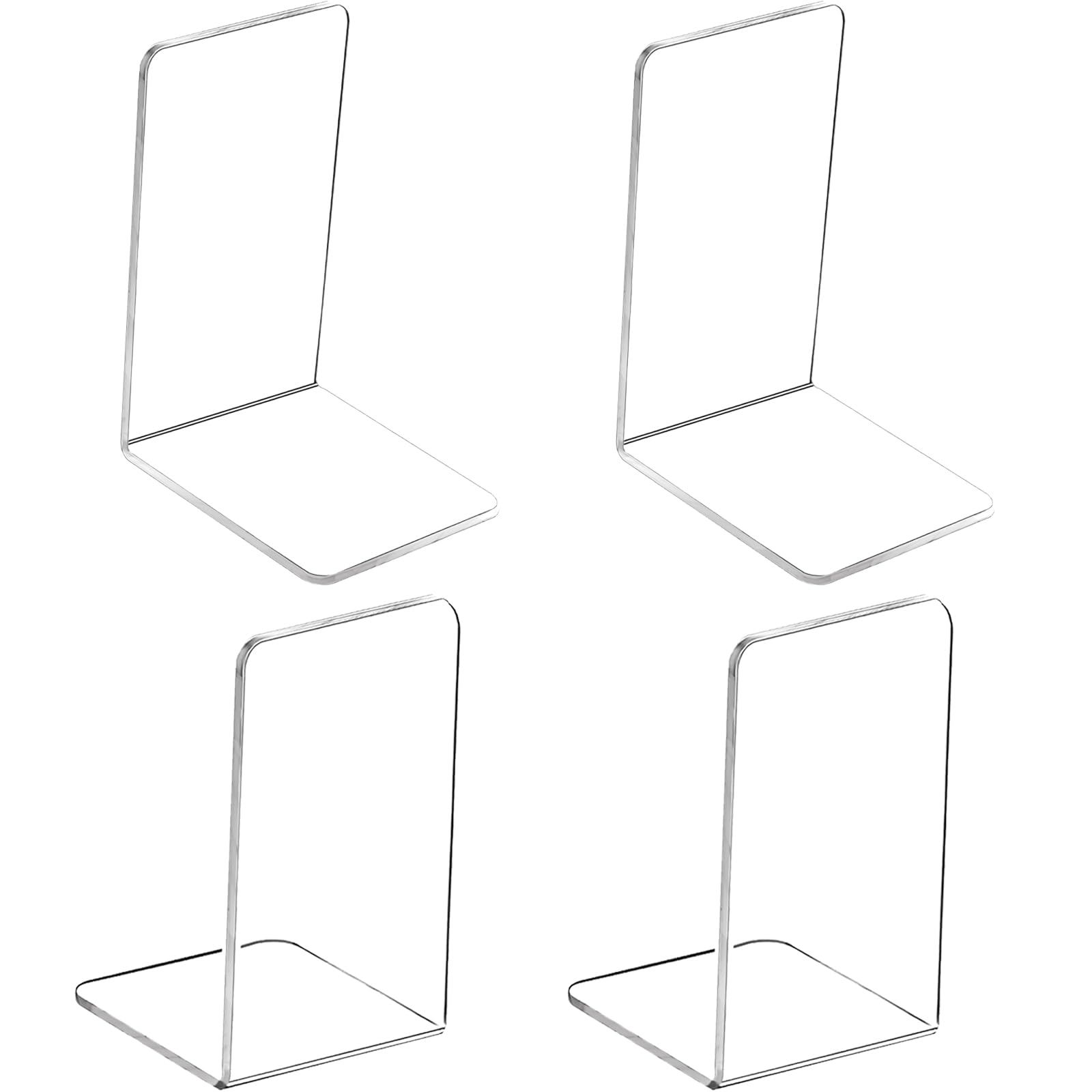 Mgood Book Ends, 4 Pieces Book Ends for Shelves, Clear Acrylic Bookends, Decorative Bookends, Unique Designs Book Stopper for Home, Office, Library