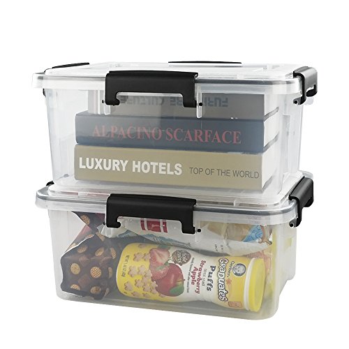 AnnkkyUS 4pack 10 Liter Clear Plastic Storage Boxes with Latch Clip