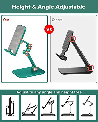 OTISA Foldable Cell Phone Stand for Desk, Height Adjustable Cell Phone Holder with Anti-Slip Base, Case Friendly Compatible with Most Mobile Phone/iPad/Kindle/Tablet(Green)