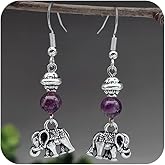 SUKKCCNO Vintage 925 Sterling Silver Elephant Amethyst/Emerald Drop Earrings Lucky Animal Theme Hypoallergenic Studs Earrings Jewelry Gift for Women