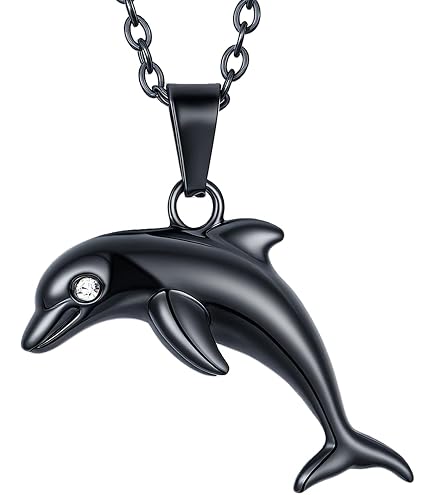 Women’s Blue Rhinestone Dolphin Pendant Necklace – Crystal & Enamel, Lobster Clasp