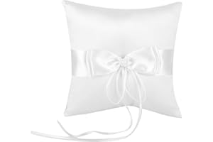 Mumusuki White Bowknot Bearer Pillow Holder Wedding Pillow with Simulation Pearl (20 * 20CM)
