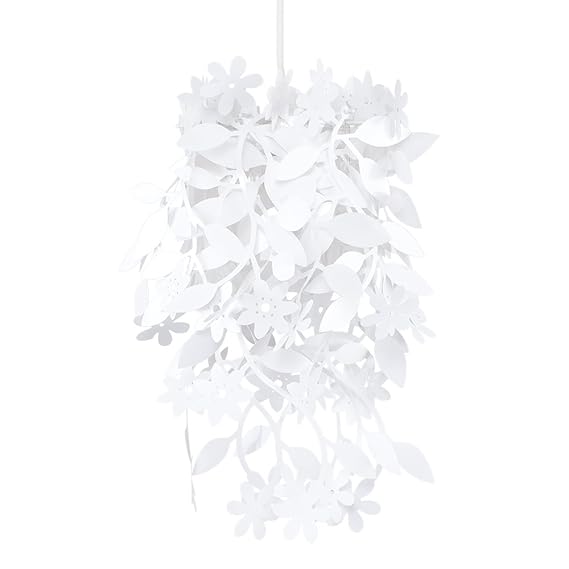 MiniSun – Schöner und moderner Lampenschirm mit einem weißen Finish und einem hängenden Blumen- und Blütenmotiv – für Hänge- 
