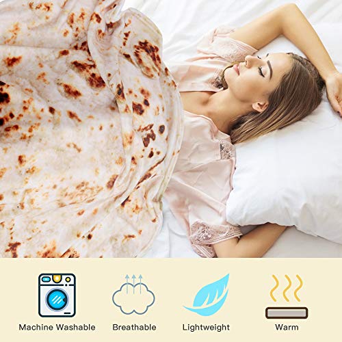 LetsFunny Burrito Tortilla Human Blanket, Burrito Wrap Novelty Blanket Tortilla Towel for Adults/Kids, Giant Round Beach Towel/Throw Blanket/Picnic Blanket (Yellow 7, 80.00)