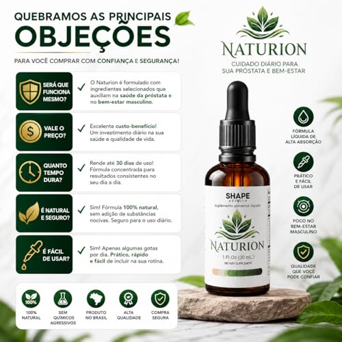 Naturion Shape Health Suplemento Alimentar Líquido 30ml - Vitalidade Masculina Fórmula Natural Alta Absorção Conta-Gotas