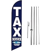 Tax Service E-file Authorized Provider Blue Income Tax Service 15ft Feather Flag Banner Advertising Swooper Flag Kit, Pole and Ground Spike