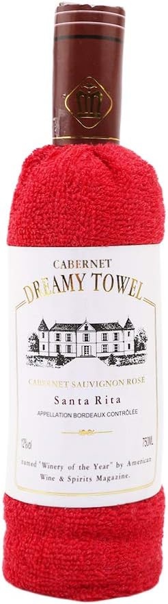 SUNSKYOO Creative Towel Gift Present Soft Cotton Face Towel Gift Red Wine Bottle Shape Wedding Gift Home Decoration,red