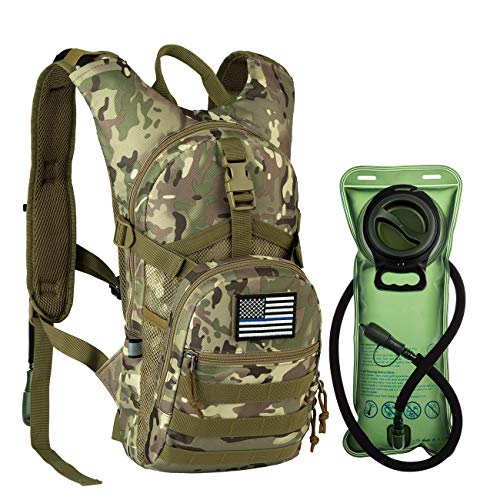 RUPUMPACK Tactical Molle Hydration Backpack with 2L BPA Free Water Bladder Keeps Water Cool Up to 4 Hours, Lightweight Military Daypack for Cycling, Hiking, Running, Climbing, Hunting, Biking