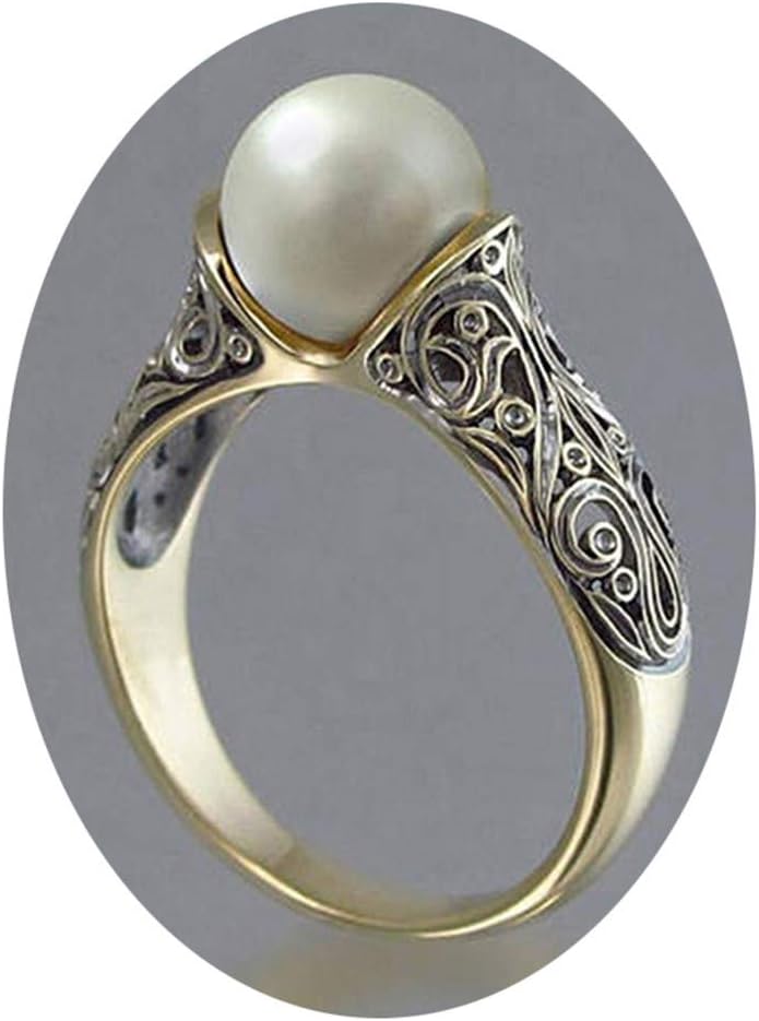 Eleusine Created Imitation Pearls Wedding Rings for Women Jewelry Vintage 14K Gold Color Men Engagement Rings Size 9