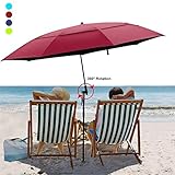 Beach Umbrella, Portable Outdoor Sun Umbrellas, 100% Antiultraviolet, 100% Waterproof, 360° Tilt,Red wine