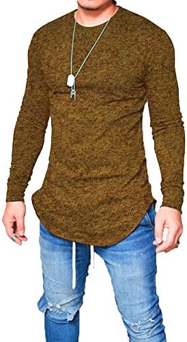 Men's Hipster Sweatshirt SWAG Hip Hop Shirts O Neck Side Split Arc-Shaped Hem (S, Yellow)