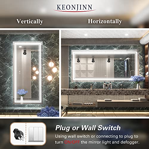 Keonjinn LED Bathroom Mirror, 60 x 28 Inch Bathroom Mirror with Front