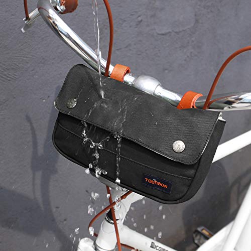 TOURBON Vintage Canvas Bike Panniers Bicycle Handlebar Bag (Black) - Thumbnail 5