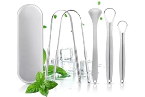 CAIGAIC Tongue Scraper for Adult Kids, 5 Pack Stainless Steel Tongue Scraper for Oral Care, Reduce Bad Breath, with Metal Storage Box