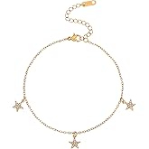 Nawflue Anklet for Women, 18K Gold Plated Dainty Sea Turtle Heart Butterfly Moon Star Dolphin Snake North Star Charm Dangle Anklet, Cubic Zirconia Adjustable Summer Beach Foot Jewelry, Christmas Gifts