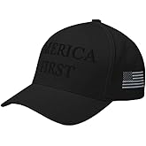 America 1st Blackout Hat - Subtle Embroidered Structured Flex Fit Cap - Patriotic USA First American Flag Hat