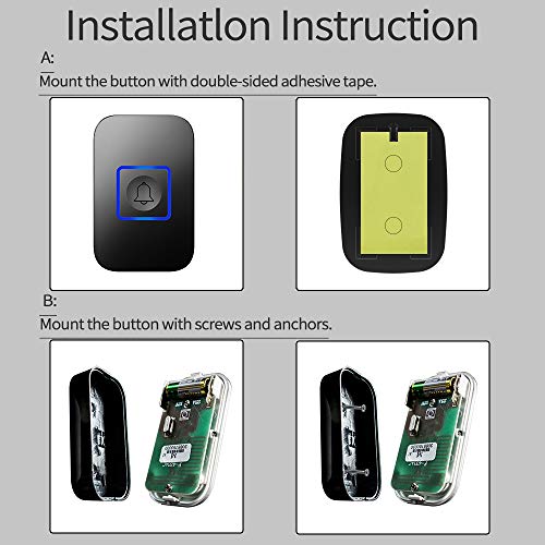 Wireless Doorbell, Door Bell Chime Kit with 60 Melodies, 4 Levels of