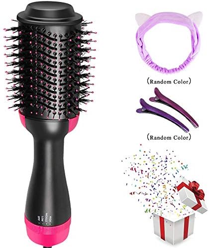 One Step Hair Dryer & Volumizer,Negative Ion Hot Air Brush, Styling Hair Dryer Brush,Ceramic Electric Blow Dryer Brush for All Hair Types with 2Pcs Hair Clip and 1 Hair Band (Red)