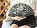OMyTea Folding Hand Fan for Women - Foldable Japanese Chinese Oriental Vintage Retro Bamboo Silk Fan - for Church, Decoration, Hot Flash, Dance, Performance, Party, Gift (Black Grassflowers)