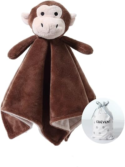CREVENT Cozy Plush Baby Security Blanket Lovey Brown Monkey 34x34cm