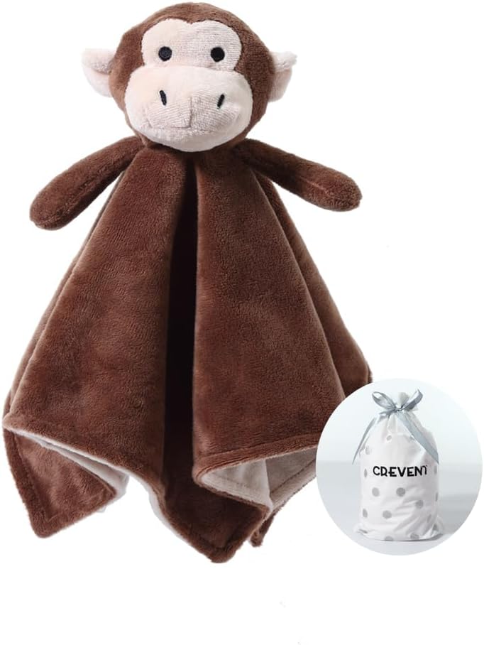 CREVENT Cozy Plush Baby Security Blanket Lovey Brown Monkey 34x34cm