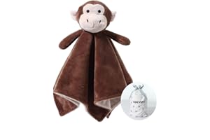 CREVENT Cozy Plush Baby Security Blanket Loveys for Baby Boys with Animal Face, Baby Shower/Birthday Gifts for Newborns Infant Toddler (Brown Monkey)
