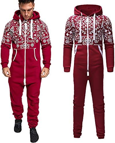 shijiazhuangxingxinjiaju Men's Xmas Autumn Winter Casual Hoodie Print Christmas Zipper Print Jumpsuit