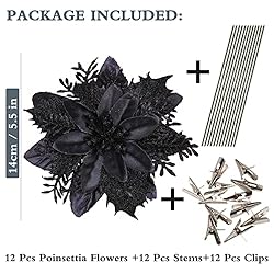 GREENTIME 12 Pcs Glitter Poinsettia 5.5" Artificial