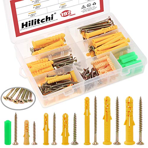 Hilitchi 192Pcs [7Sizes] Ribbed Plastic Anchors Assortment Kit with
