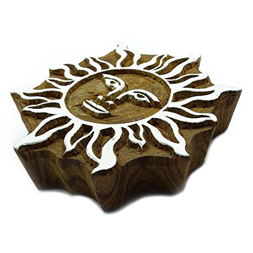 Wood Block Art Handcarved Printing Block Wooden Textile Sun Stamp Blockprint