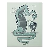 Funny Fire Breathing Dragon Art Print Cool Fantasy Medieval Armored Knight Viking Sword Wall Poster Child Home Decor 8 x 10 Inches