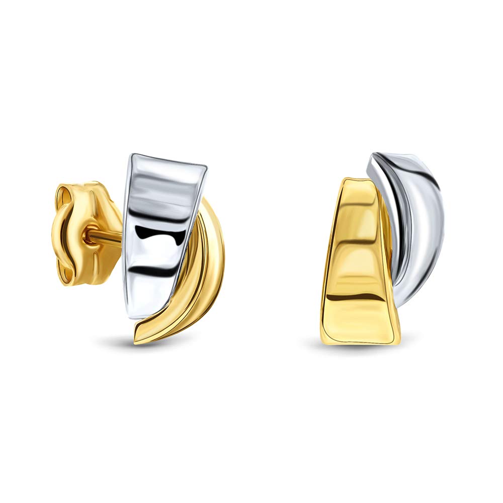 Miore earrings for women two colour gold 14 karat- bi colour, White and yellow 14 karat 585 gold 4.8 x 9mm