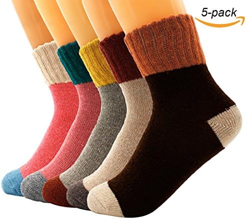 VentoMarea 5 Pairs Winter Thick Socks Wool Cashmere Knitting Warm and Soft Casual Crew Socks for Women and Girls