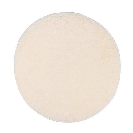 SLB Works Plush Flower Pattern Family Round Anti-Slip Floor Rug Carpet Doormat 80cm Dia Beige