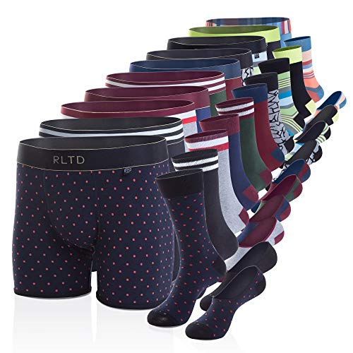 Related Garments Men's Matching Underwear and Sock Set, 30 Piece (10 Pack), Boxer Briefs, No Show and Mid Calf Crew Casual Dress Socks, Colorful Modern Trendy Gift