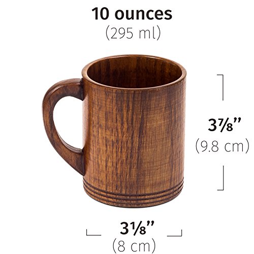 Wooden Mugs 10 oz - Set of 4 - For drinking Tea, Coffee, Wine, Hot Drinks - With handle