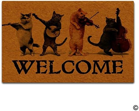 AoBoDo Funny Door Mat Entrance Floor Mat Cats Welcome Music Designed Decorative Indoor Outdoor Doormat Enterways Non-slip Rubber Backing Mat 23.6"X15.7"
