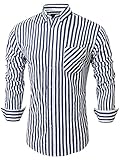 Emiqude Casual Slim Fit Long Sleeve Blue Striped Dress Shirts for Men Large Navy