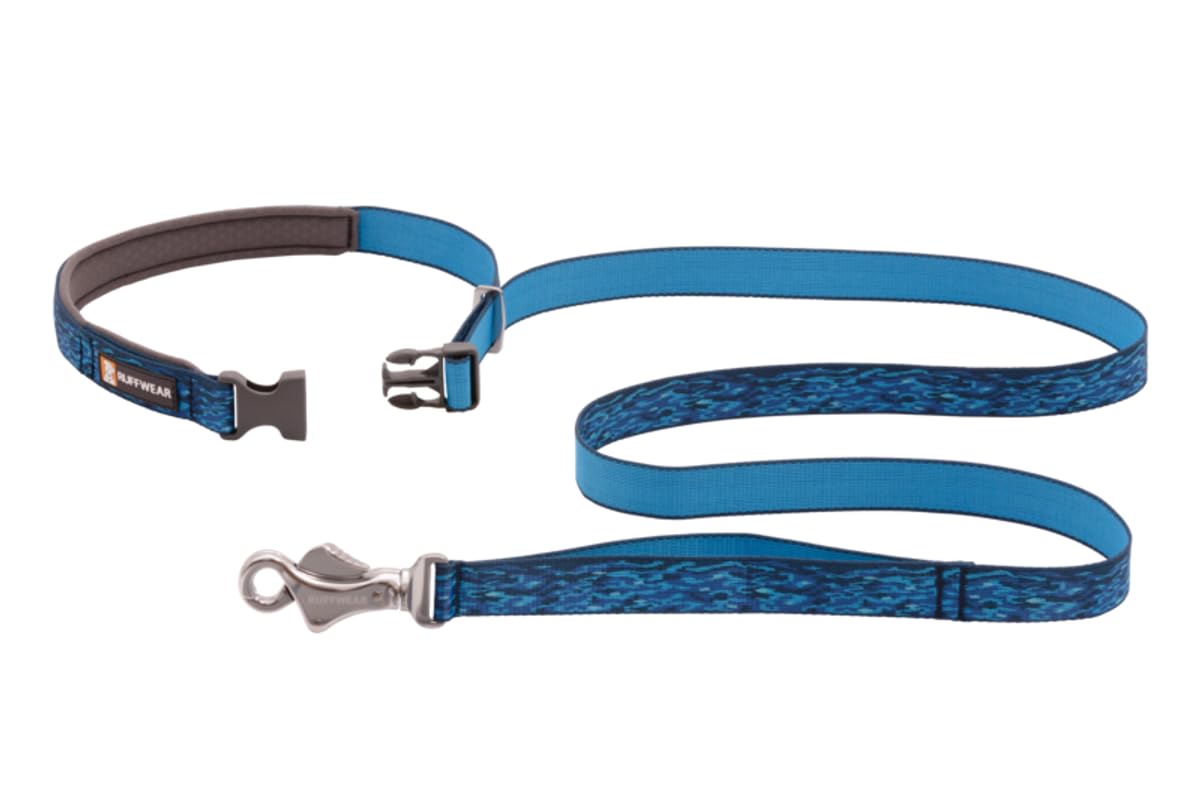 Ruffwear Flat Out Leash, Versatile Dog Lead for Walking, Running and Hiking, Hand Held or Waist Worn, 6 ft (1.8 m) Long, Oceanic Distortion