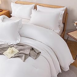 JANZAA Queen Comforter Set White Comforter 3PCS